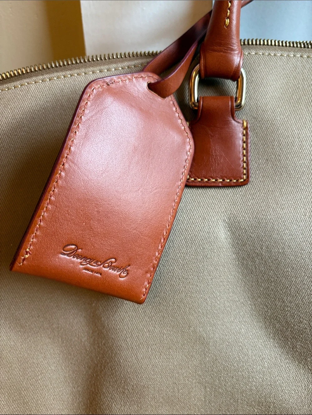 Dooney & Bourke Beige Canvas Duffel with Brown Leather Trim